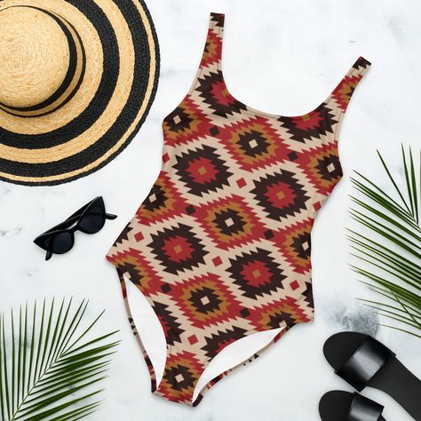 Yeehaw Rust Aztec One-Piece Swimsuit - #op Western Swimsuit, Swimming Suit, Padded Bras, Swim Suit, Western Wear, Bathing Suit, Body Types, One Piece Swimsuit, Bathing Suits