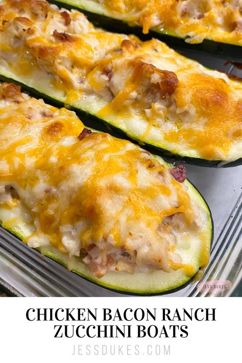 Chicken Bacon Ranch Zucchini Boat, Chicken Bacon Ranch Zucchini, Ranch Zucchini, Zucchini Boats Recipe, Zucchini Dinner Recipes, Bacon Zucchini, Yogurt Ranch, Greek Yogurt Ranch, Zucchini Boat Recipes