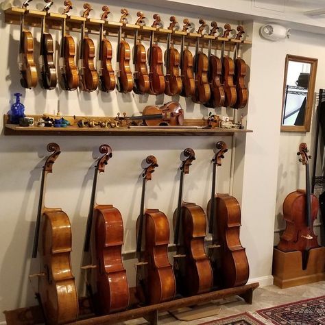 Music Store Interior, Musical Photography, Music Room Design, Guitar Storage, Violin Shop, Luxury Nursery, Violin Accessories, Violin Makers, Store Inspiration