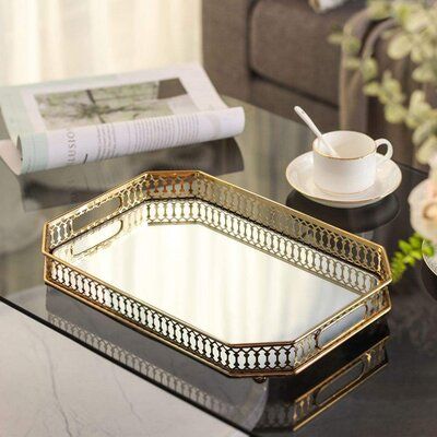 Bandeja Perfume, Gold Mirror Tray, Wrought Iron Mirror, Makeup Tray, Dresser Tray, Iron Storage, Fruit Display, Organizer Makeup, Perfume Tray