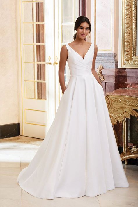 Sincerity Bridal - Style 44080: Asymmetric Draped Ball Gown with Pockets Sincerity Bridal Wedding Dresses, Sincerity Wedding Dress, Sleek Wedding, Plus Size Ball Gown, Sincerity Bridal, Charming Wedding, Lillian West, Dresses Satin, Wedding Dress With Pockets