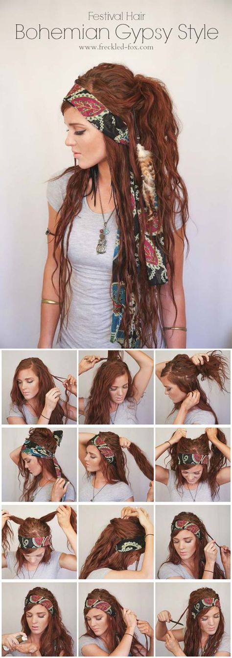 Festival Hair Tutorial, Boho Hair Tutorial, Boho Styl, Natural Boho, Bohol, Festival Hair, Bandana Hairstyles, Short Hairstyle, Boho Hairstyles