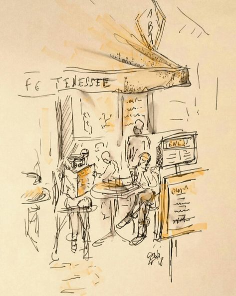 En terrasse ... À coffee outside.  #croquis #dessin#sketches #cafe #coffee #Brasseries #encre #ink ..#outgoing #tourisme #journey Cafe Sketch Coffee Shop, Cafe Drawings, Xmas Paintings, Cafe Sketch, Lampshade Art, Window Sketch, Coffee Outside, Croquis Cafe, Frame Layout