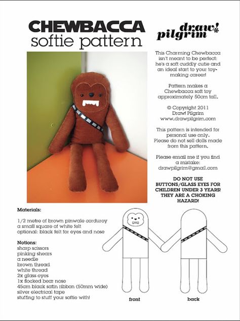 Make It: Chewbacca Softie Star Wars Sewing, Amigurumi For Beginners, Star Wars Crafts, Softie Pattern, Toys Diy, Geek Crafts, Felt Craft, Star Wars Inspired, Chewbacca