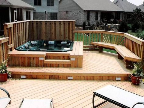 Hot Tub Deck Ideas, Whirlpool Deck, Hot Tub Deck Design, Hot Tub Pergola, Wooden Decking, Sunken Hot Tub, Tub Deck, Small Patio Design, Deck Remodel