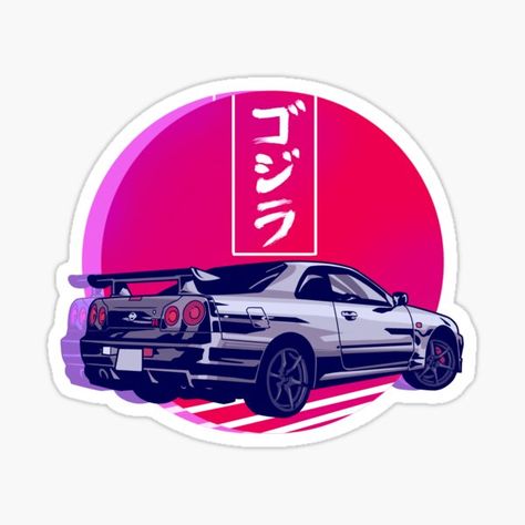 Jdm Illustration, Car Gtr, Cars Stickers, Sunset Sticker, Car Meet, Skyline Gtr R34, Jdm Stickers, R34 Gtr, Gtr R34