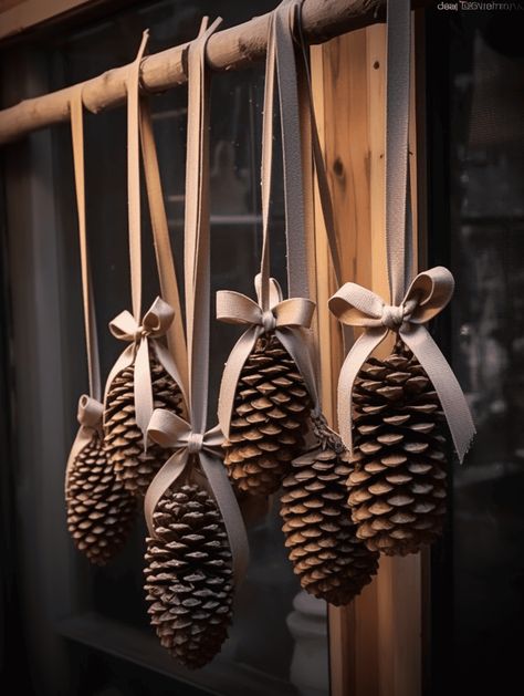 23 Jaw-Dropping Pinecone Decor Hacks to Make Your Home Unbelievably Cozy Pine Cone Decorations Christmas, Big Pine Cone Crafts, How To Hang Pine Cones On Christmas Tree, Pine Cone Hanging Decorations, Hanging Pinecones Decorations, Pinecone Windchimes, Crafts With Large Pinecones, Pinecone Stars, Pinecone Napkin Rings