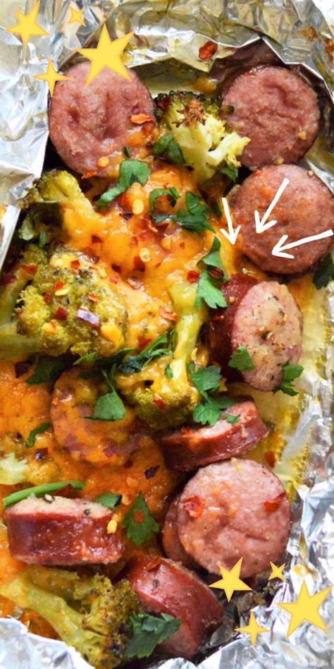 Sausage Broccoli Foil Packet, Low Carb Recipes Using Ground Sausage, Low Carb Campfire Meals, Low Carb Kalbasa Dinner Recipes, Keto Sausage And Broccoli Recipes, Low Carb Foil Packets For The Oven, Low Carb Kielbasa Recipes Dinners, Sausage Foil Packets For The Oven, Low Carb Kielbasa Recipes