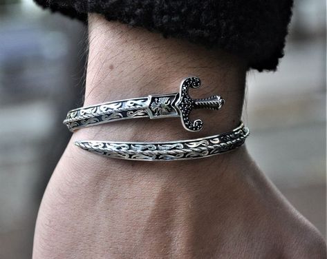 Silver Sword Men Bracelet, Adjustable Bracelet, Blue Turquoise Stone Bracelet, Warrior Silver Bracelet, 925k Sterling Silver Bracelet - Etsy Fantasy Weaponsmith, Casual Armor, Weaponsmith Aesthetic, Punk Academia, Mens Silver Bangle, Jewelry Shapes, Mens Bracelet Fashion, Silver Rope Bracelet, Cool Rings For Men