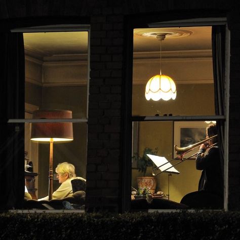 Window Light Painting, Photos Through Windows, Looking Through A Window Art, People Through Windows, Looking Through Window Art, Through A Window Painting, People In Windows, Mundane Aesthetic, Windows At Night