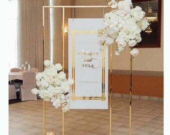 Wedding Arch Square, Square Backdrop, Backdrop Balloon, Balloon Stand, Welcome Flowers, Metal Wedding Arch, Gold Wedding Colors, Arch Backdrop, Balloon Stands