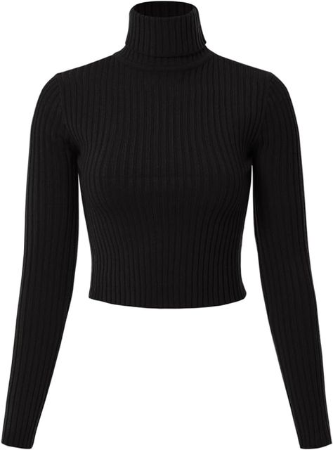 MixMatchy Women's Long Sleeve Turtle Neck Fitted Crop Ribbed Knit Sweater Black S at Amazon Women’s Clothing store Turtle Neck Outfit Women, Turtle Neck Fits, Turtleneck Outfit, Fitted Turtleneck, Cropped Long Sleeve, Knit Turtleneck Sweater, Ribbed Turtleneck, Black Turtleneck, Comfortable Tops