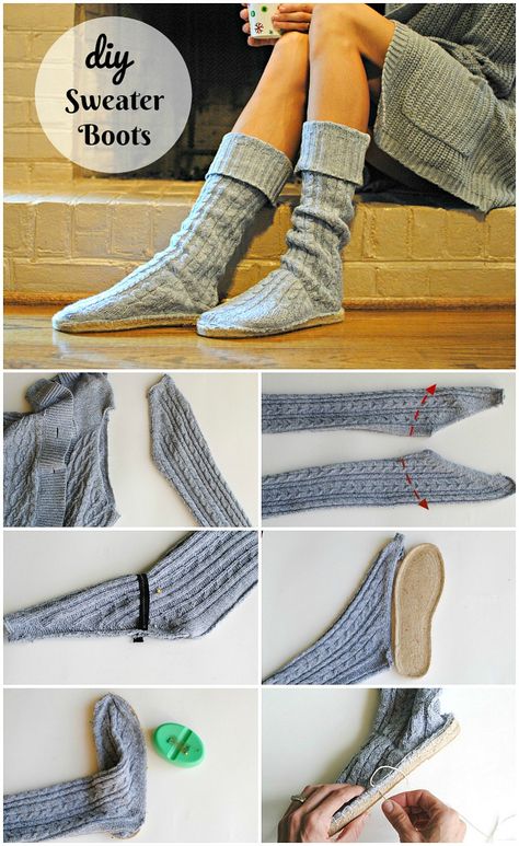 Trash To Couture, Boots Diy, Diy Sy, Clothing Projects, Upcycled Sweater, Diy Slippers, Diy Sweater, Recycled Sweaters, Recycled Sweater