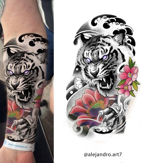 Upper Arm Tiger Tattoo Men, Irezumi Sleeve Design, Japanese Tiger Back Tattoo, Japanese Tiger Tattoo Traditional, Japanese Tattoo Color, Japanese Tattoo Tiger, Tiger Tattoo Design Men, Dragon Tattoo Japanese Style, Japanese Tiger Tattoo Design