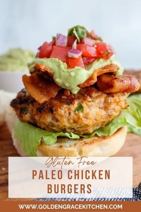 This healthy chicken burger recipe is grilled to perfection in just 10 minutes. The ground chicken is full of flavor, seasoned with Mexican-inspired spices like chili powder, smoked paprika, cilantro, lime, and jalapeño. These chicken patties are gluten-free, dairy-free, whole 30, paleo, keto, and grain free. I would say they check almost all of the dietary boxes! Chicken Burger Recipe, Ground Chicken Burgers, Chicken Burgers Recipe, Comfort Casseroles, Jalapeno Chicken, Ground Chicken Recipes, Chicken Burger, Chicken Patties, Gluten Free Dairy Free Recipes