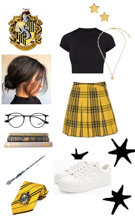 Hufflepuff Outfit Universal, Hufflepuff Summer Outfit, Hufflepuff Hairstyles, Hufflepuff Outfit Summer, Harry Potter Inspired Outfits Hufflepuff, Harry Potter Hufflepuff Outfits, Harry Potter Universal Outfit, Hufflepuff Outfit Ideas, Hufflepuff Aesthetic Outfits