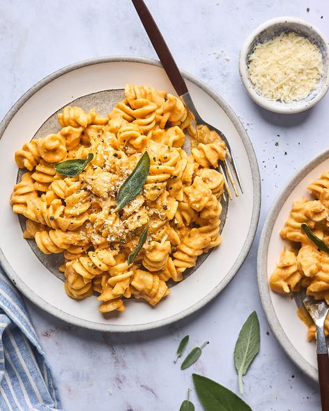 Pumpkin Rotini Alla Vodka, Brown Butter Pumpkin Tortellini Alla Vodka, Creamy Pumpkin Alla Vodka, Pumpkin Rosemary Pasta, Pumpkin Pasta With Sage Butter, Pasta Pumpkin, Fried Sage, Vodka Sauce Pasta, Vodka Pasta