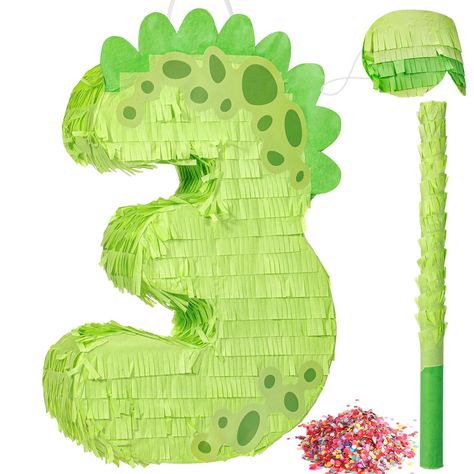 PRICES MAY VARY. Exceptional Material and Design: each dinosaur pinata is meticulously crafted from quality paper, featuring a sturdy plastic ring suspension and easy to open padding; Boasting an exquisite design of a dinosaur with the number of 3, this pinata provides a fun, and eye catching decor piece for any party; Fueled by the theme of a dinosaur pinata for boys birthday party, it will surely add excitement to any festive occasion Unparalleled Versatility: with its compelling green color a Dinosaur Birthday Party Goodie Bags, 3 Dinosaur Birthday Party, 3 Rex Birthday Party Boy, Threerex Birthday, Pinata Number, Dinosaur Pinata, Dino Decorations, Birthday Party Goodie Bags, Birthday Pinata