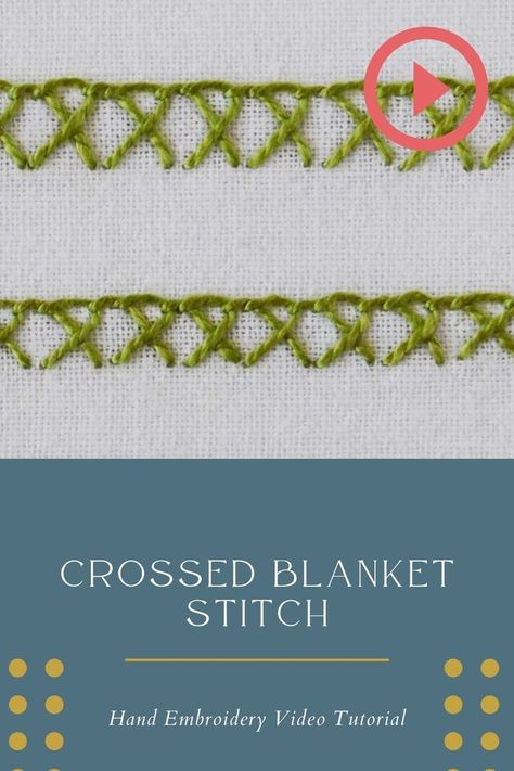 How to embroider crossed blanket stitch Crossed Blanket Stitch, Blanket Stitch Applique By Hand, Practical Embroidery, Needlework Stitches, Cross Blanket, Embroidery Video, Decorative Embroidery, Embroidered Blanket, Embroidery Online