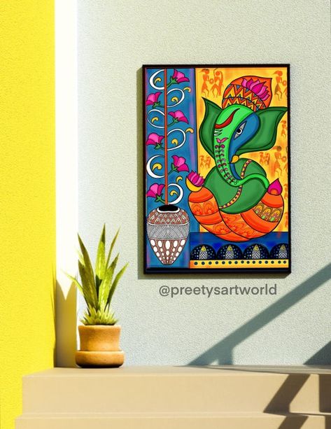 Colorful Madhubani Indian God Ganesha print I Meditation art decor I Yoga studio | Instant Printable digital download | Colorful wall decor -------------------------------------------------------------------------------------------------------------------- A ‘Statue’ in Hinduism is believed to be a Jamini Roy, Poster Rangoli, Colorful Wall Decor, Gond Painting, Madhubani Paintings, Cold Porcelain Flowers, Indian God, Traditional Wall Art, Easy Canvas