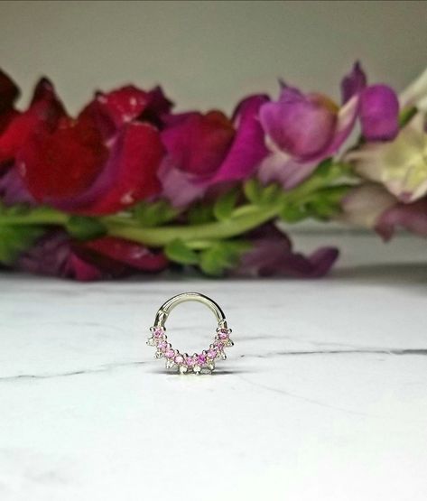 Beautiful double decker septum nose ring. What stone combo will you choose?  #septumpiercing Septum Nose Rings, Septum Piercings, Septum Nose, Septum Clicker, Septum Jewelry, Septum Piercing, You Choose, Heart Ring, Solid Gold