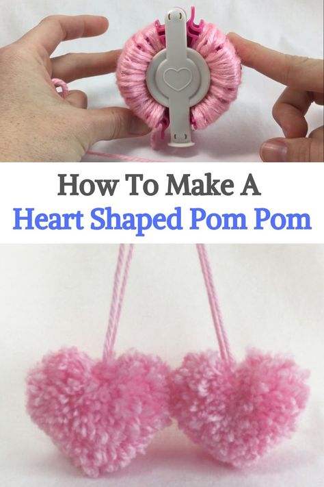 See how to make heart pom poms using the Clover Heart Shaped Pom Pom Maker. It’s actually quite easy once you understand the steps, and now I totally love it! I made a video showing how and why I was doing it wrong and then showing how to make the super cute heart-shaped pom-poms step-by-step. #urbakicrochet #crochet #pompom #heartcrochet #love #valentinesday Heart Shaped Pom Poms, Pom Pom Valentine Craft, Diy Heart Pom Pom, Heart Pompom Diy, Pom Pom Hearts, Pom Pom Teddy Bear, Valentine Pom Pom Crafts, Pom Poms Crafts, Heart Shaped Crafts