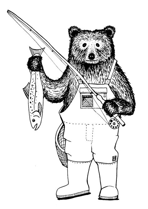 Fishing Bear Tattoo, Bear And Salmon Tattoo, Bear Fishing Tattoo, Salmon Packaging, Bear Tattoos For Men, Fisherman Tattoo, Fishing Drawing, Salmon Tattoo, Fishing Illustration