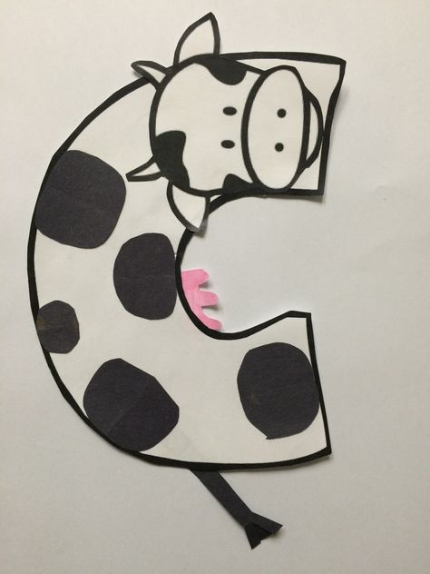 Alphabet Letter Craft: Letter C Cow C For Cow Craft, C Is For Cow Craft, C Is For Cow, Letter C Art, Phonics Crafts, Letter S Activities, Letter C Crafts, Community Helpers Crafts, Preschool Letter Crafts