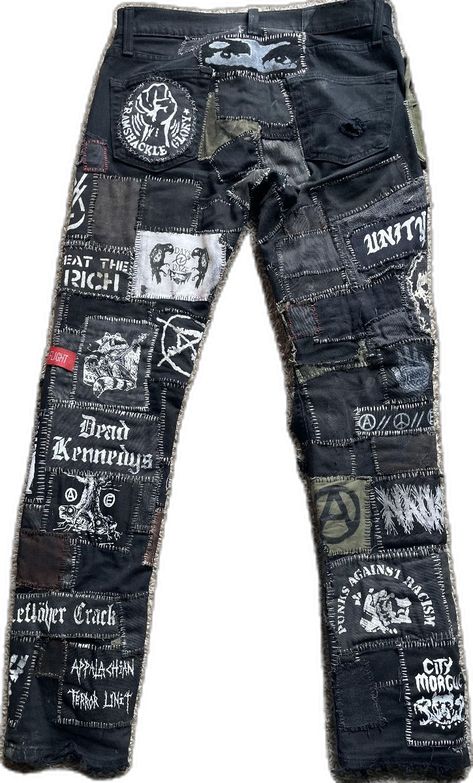 Crust pants Crust Pants Punk, Destroying Clothes, Crust Pants Patch Ideas, Crust Shorts, Crust Jacket, Patch Pants Punk, Crust Punk Pants, Punk Fits, Punk Tactics