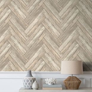 Peel And Stick Wood Wallpaper, Half Bath Redo, Peel And Stick Wood, Stick Wood, Look Wallpaper, Herringbone Wood, Chevron Wallpaper, Bath Redo, Faux Shiplap