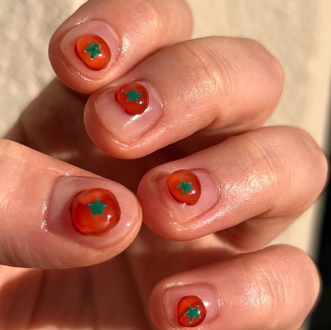 Tomato Nails Art, Tomato Nail Art, Tomato Nails, Food Nail Art, Fish Nails, Fruit Nails, Hello Nails, Hippie Nails, Soft Nails