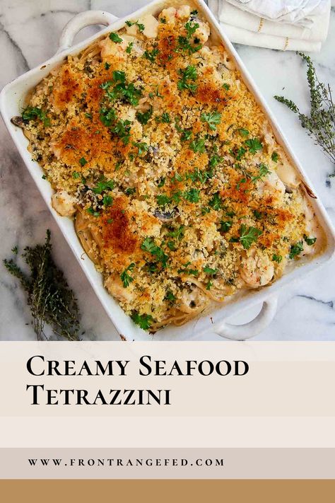 Seafood Tetrazzini Recipes, Shrimp Tetrazzini Recipes, Baked Seafood Pasta, Shrimp Tetrazzini, Seafood Tetrazzini, Seafood Casserole Recipes Baked, Baked Seafood Casserole, Seafood Pasta Bake, Baked Seafood