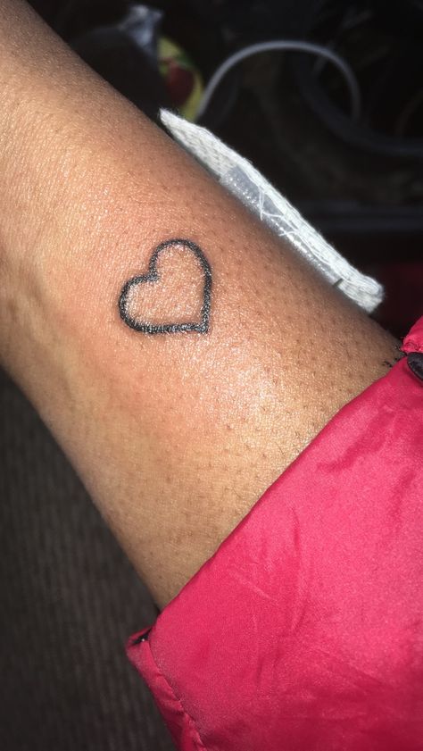 Heart tattoo Heart Tattoo On Side Of Wrist, Heart And Butterfly Tattoo On Wrist, Heart With Letter Inside Tattoo, Love Heart Wrist Tattoo, Big Heart Small Heart Tattoo, Heart Tattoo, Wrist Tattoos, Infinity Tattoo, Tatting