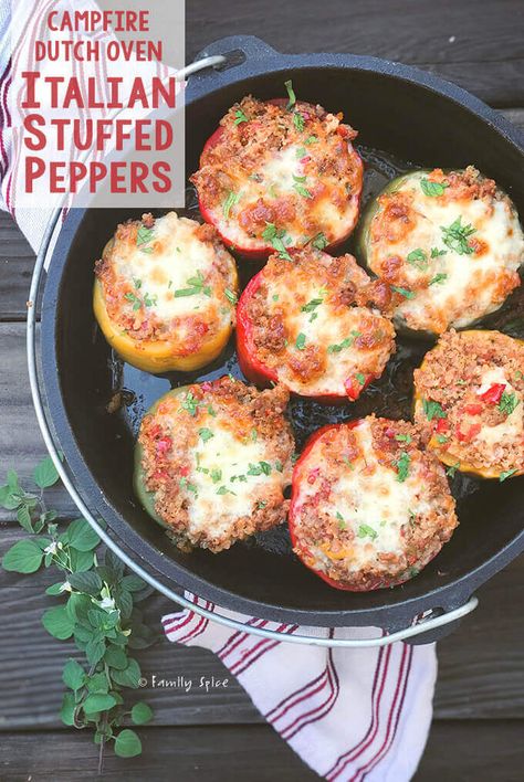 Sausage Quinoa, Cooking Stuffed Peppers, Italian Stuffed Peppers, Camping Dinner, Dinner Favorites, Dutch Oven Cooking, Family Friendly Dinners, Dutch Oven Recipes, Best Italian Recipes