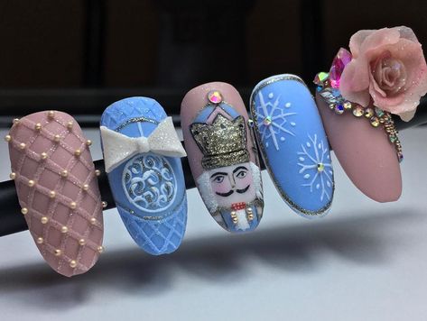 Nutcracker Nail Art Christmas, Pink Nutcracker Christmas Nails, The Nutcracker Nails, Pink Nutcracker Nails, Nutcracker Ballet Nails, Nutcracker Nail Art, Nutcracker Nails Designs, Sugar Plum Fairy Nails, Nutcracker Nails