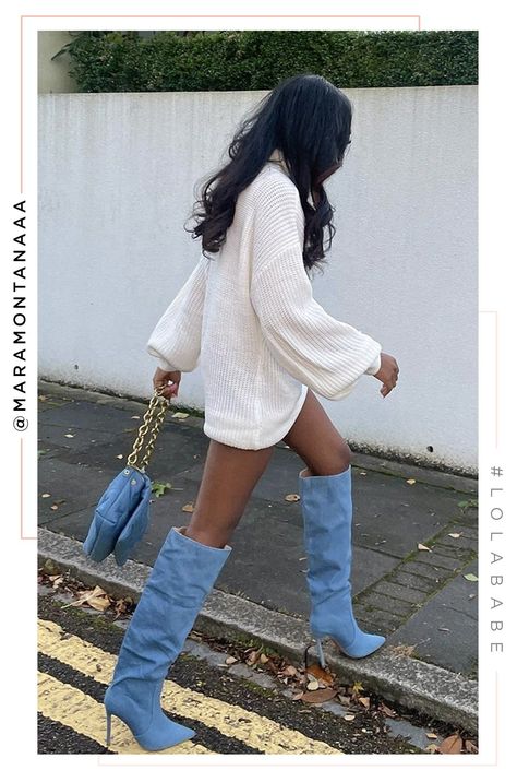 Denim Boots Outfit, Denim Knee High Boots, Winter Date Outfits, Outfit Botas, Color Combos Outfit, Denim Boots, Paris Outfits, Streetwear Fashion Women, Fall Fashion Outfits