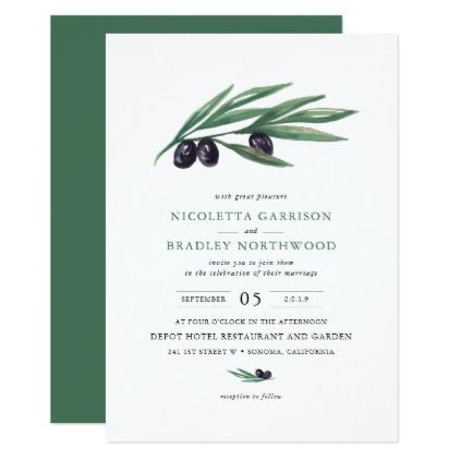 Watercolor Leaves Olive Orchard Wedding Invitation - summer wedding diy marriage customize personalize couple idea individuel Olive Tree Wedding, Tree Branch Wedding, Olive Tree Painting, Olive Tree Branch, Olive Orchard, Tree Branch Art, Botanical Garden Wedding Invitations, Birch Tree Wedding, Olive Wedding