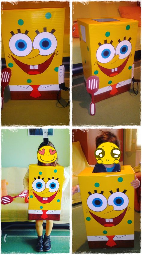 Diy Spongebob, Spongebob Crafts For Kids, Diy Spongebob Costume, Spongebob Halloween, Spongebob Costume, Boxing Halloween Costume, Box Costumes, Hot Halloween Outfits, Spongebob Birthday