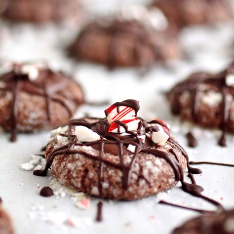 Peppermint Thumbprint Cookies, Brownie Brittle, Chocolate Thumbprint Cookies, Crushed Peppermint, Chocolate Peppermint Cookies, Peppermint Chocolate, Xmas Treats, Sweet Charity, Easy Christmas Treats