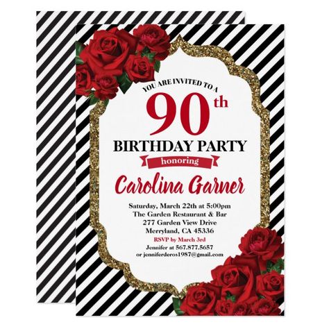 #birthday #birthdaycards #birthdayinvitations #zazzle #personalizedbirthday Black And Gold Wedding Invitations, 40th Anniversary Party, 90th Birthday Invitations, 60th Birthday Party Invitations, Anniversary Party Invitations, 70th Birthday Invitations, Rose Gold Wedding Invitations, 80th Birthday Invitations, Black And Gold Wedding