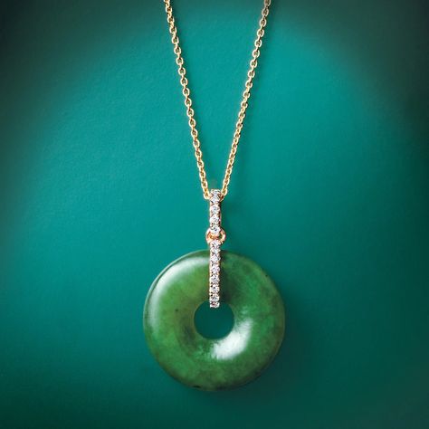 Green Nephrite Jade Pi & Diamond Pendant Necklace – Gump's Luxury Oval Pendant Jade Necklace, Cheap Green Round Pendant Jewelry, Luxury Jade Necklace With Oval Pendant, Jade Pendant Design, Diy Wire Jewelry Rings, Jade Necklace Pendant, Wire Jewelry Rings, Bring Good Luck, Nephrite Jade