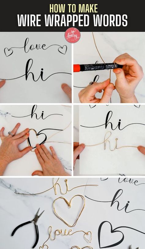 DIY Wire Wrapped Words: Beginners Tutorial - So Fontsy Wire Writing, Copper Wire Crafts, Wire Letters, How To Make Letters, Script Heart, Wire Jig, Wire Bending, Copper Wire Art, Wire Jewelry Patterns