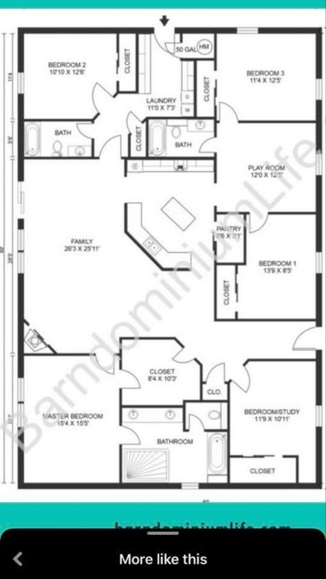 Open Concept Design, Printable House, Barn Homes Floor Plans, Interior Floor Plan, Pole Barn House Plans, Barn Style House Plans, Building Plans House, Home Design Floor Plans, Barndominium Floor Plans