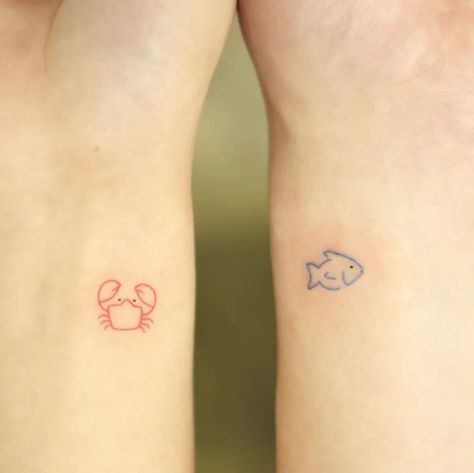 Small Fish Tattoos, Pair Tattoos, Infinity Couple Tattoos, Partner Tattoos, Maching Tattoos, Crab Tattoo, Cute Matching Tattoos, Small Matching Tattoos, Small Couple Tattoos