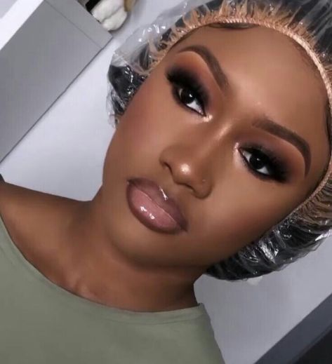 Wedding Makeup On Black Women, Black Bride Natural Makeup, Glam Bride Makeup Black Women, Night Time Makeup Looks Black Women, Natural Bridesmaid Makeup Black Women, Light Glam Makeup Black Women, Gold Smokey Eye Makeup Black Women, Make Up Ideas For Black Women, Black Brides Makeup