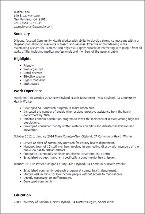 Professional Community Health Worker Templates to Showcase Your Talent | MyPerfectResume Customer Service Resume, Federal Resume, Mental Health Worker, Public Health Nurse, Community Health Worker, Resume Ideas, Resume Advice, Resume Objective Examples, Sales Resume