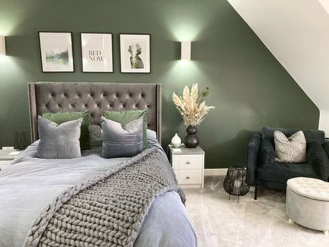 Safe And Grey Bedroom, Safe Green And Grey Bedroom, Grey Beige And Green Bedroom, Sage And Silver Bedroom, Sage And Grey Bedroom Ideas, Light Green And Gray Bedroom, Sage Green And Gray Bedroom Ideas, Grey And Sage Bedroom Ideas, Grey And Khaki Bedroom