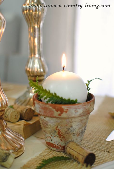 Ball Candle in Aged Terra Cotta Garden Pot Candles In Terracotta Pots, Antique Terra Cotta Pots, Terra Cotta Garden, Antique Decorating, Terra Cotta Pots Garden, Tea Ideas, Spring Candles, Ball Candles, Bridal Shower Inspiration