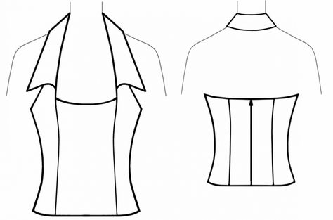 Fitted Halter Top with Collar- Sewing Pattern #5622 - $2.49 (Enter your measurements for a custom-size pattern!) Top Template Sewing, Vintage Halter Top Pattern, Women Top Sewing Pattern, Cut Shirt Designs, Collar Sewing, Clothing Templates, Flat Drawings, Fashion Figure Drawing, Sewing Templates