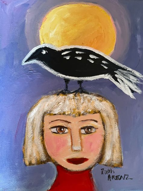 Outsider art. Crow , girl Outsider Art Painting, Art Brut, Outsider Art, Crows, Art Therapy, Female Art, Art Ideas, Folk Art, Art Painting